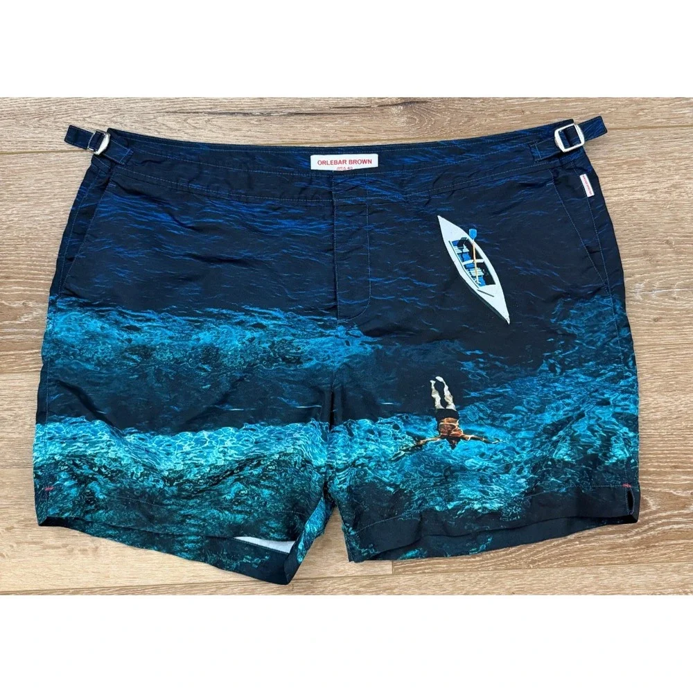 Orlebar Brown Bulldog Swim Shorts Men's 40 Deep Sea Diver Blue Photographic
